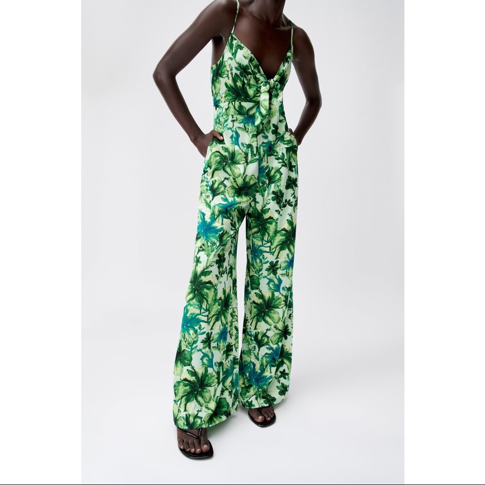 Zara Tropical Print Long Jumpsuit